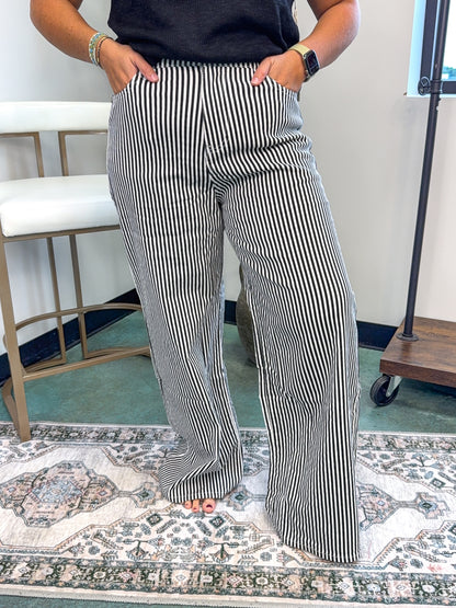 High-rise Wide-leg Railroad Stripe Utility Denim Jeans
