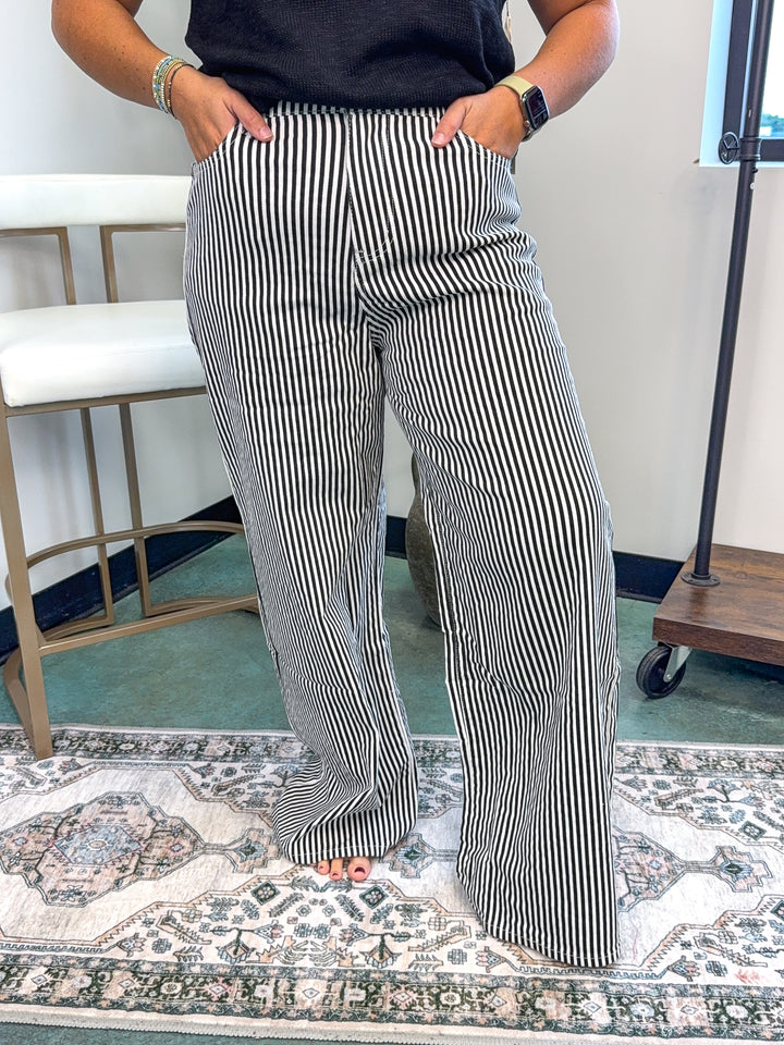 High-rise Wide-leg Railroad Stripe Utility Denim Jeans