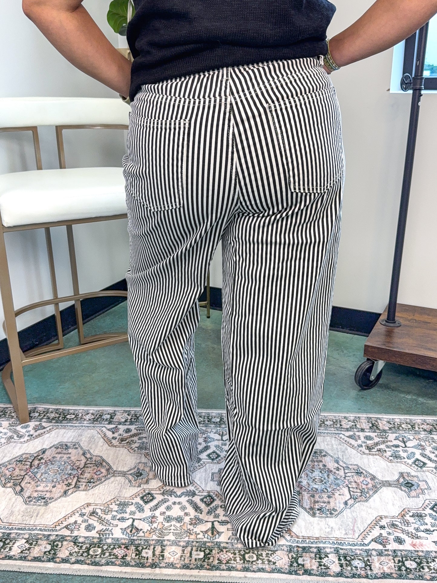 High-rise Wide-leg Railroad Stripe Utility Denim Jeans