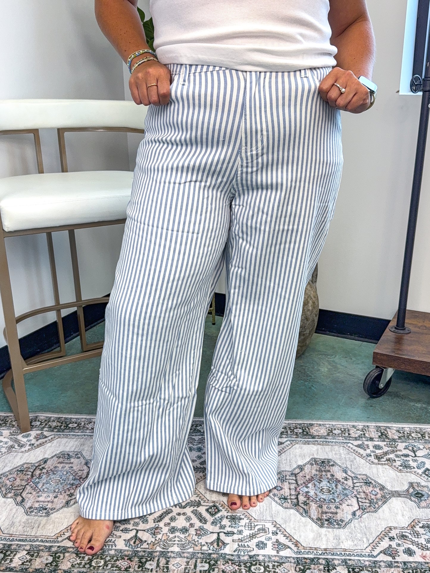 High-rise Wide-leg Railroad Stripe Utility Denim Jeans
