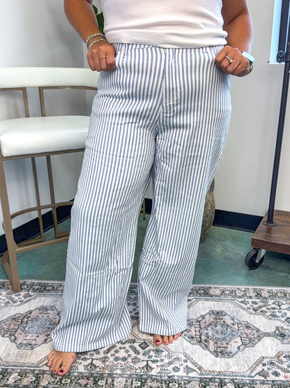 High-rise Wide-leg Railroad Stripe Utility Denim Jeans