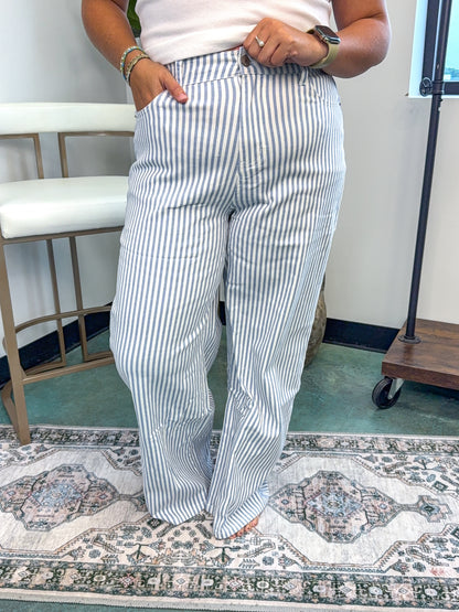 High-rise Wide-leg Railroad Stripe Utility Denim Jeans