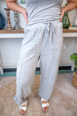 High Waist Drawstring Jogger Sweatpants - Grey