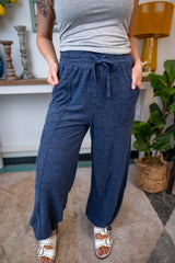 High Waist Drawstring Jogger Sweatpants - Navy