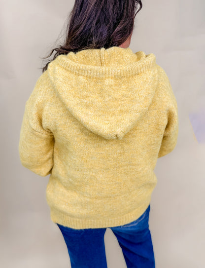 Hooded Button Front Braided Drawstring Knit Cardigan