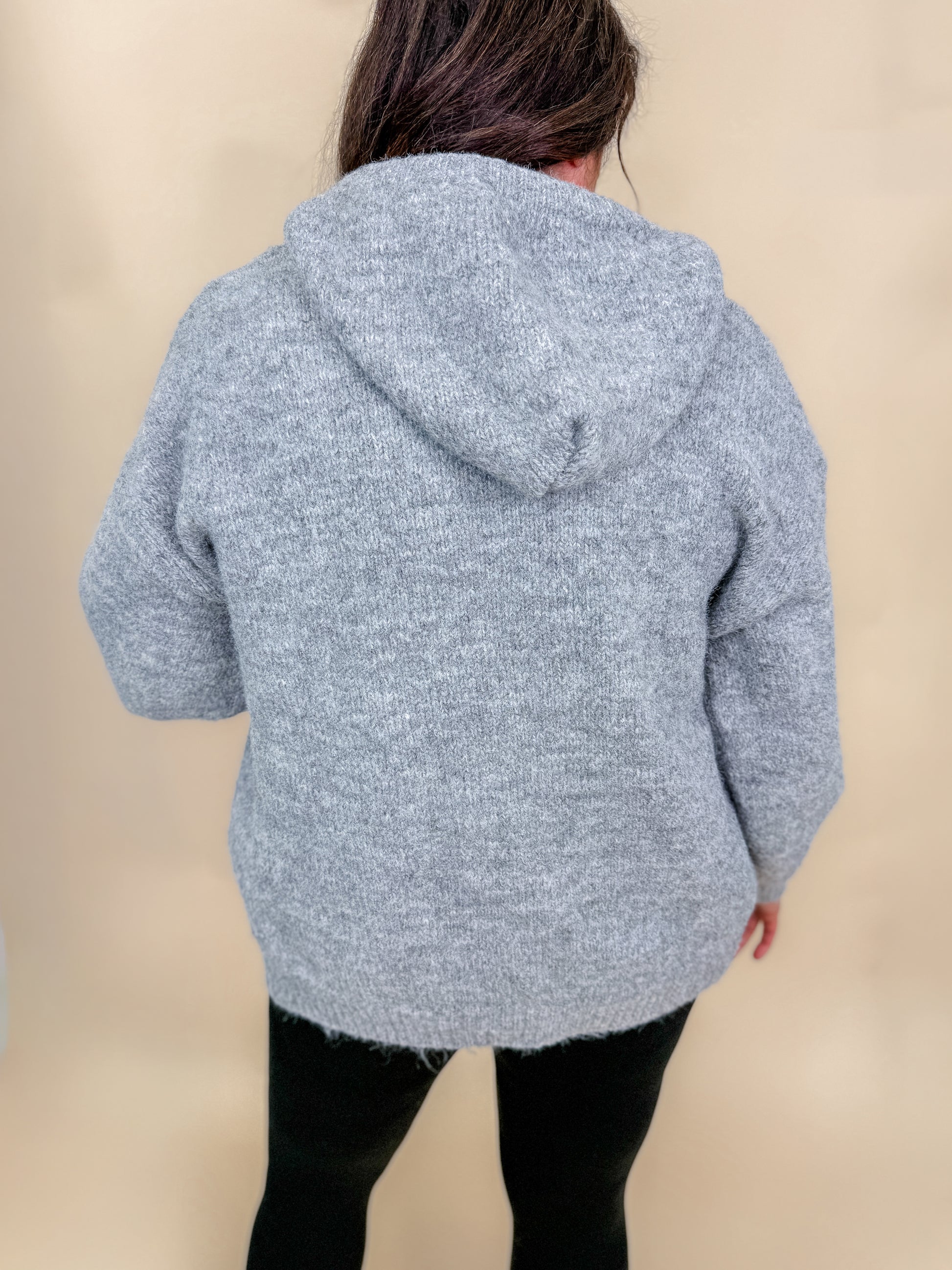 Hooded Button Front Braided Drawstring Knit Cardigan