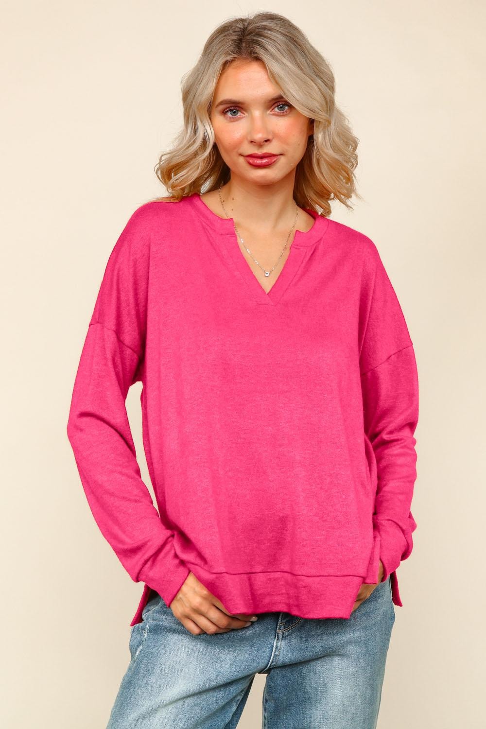 Weekend Slit Top - Hot Pink DOORBUSTER