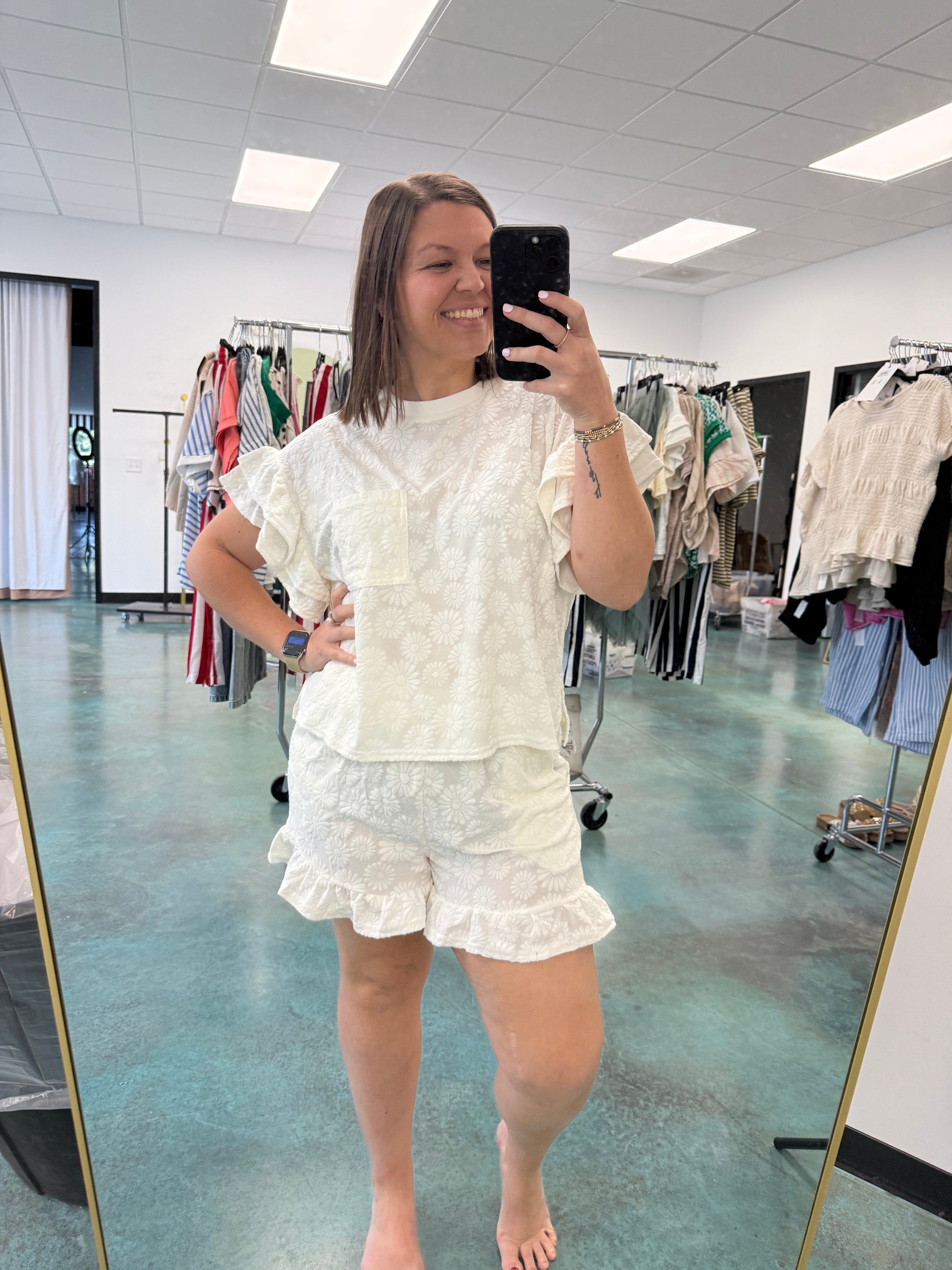 Ruffled Bloom Lounge Set - White Final Sale
