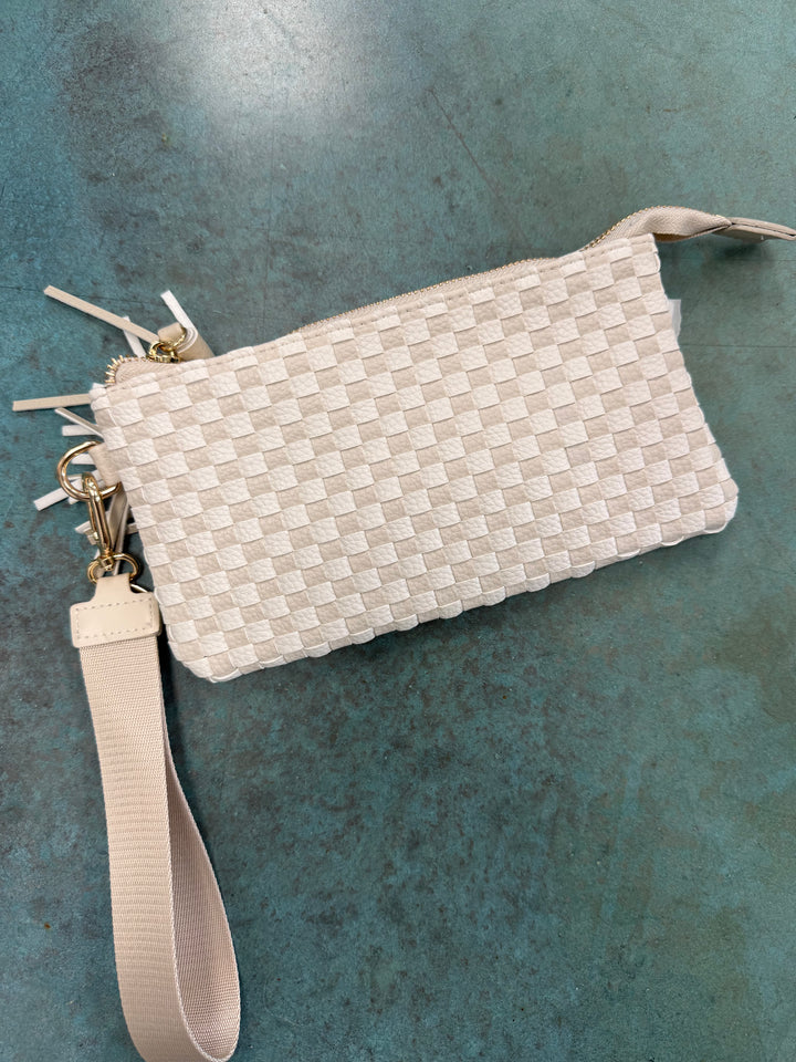 Woven Checkered Wristlet Clutch