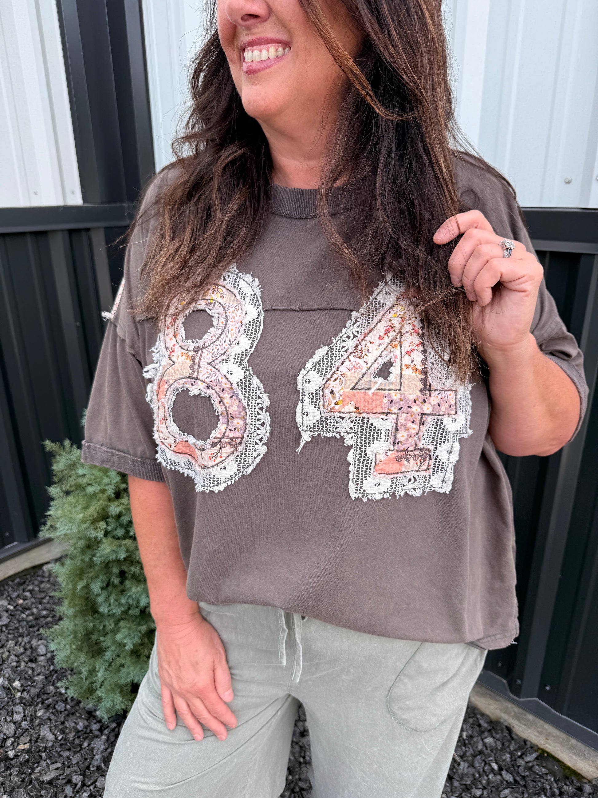 Round Neck Short Sleeve Patchwork Oversized Top