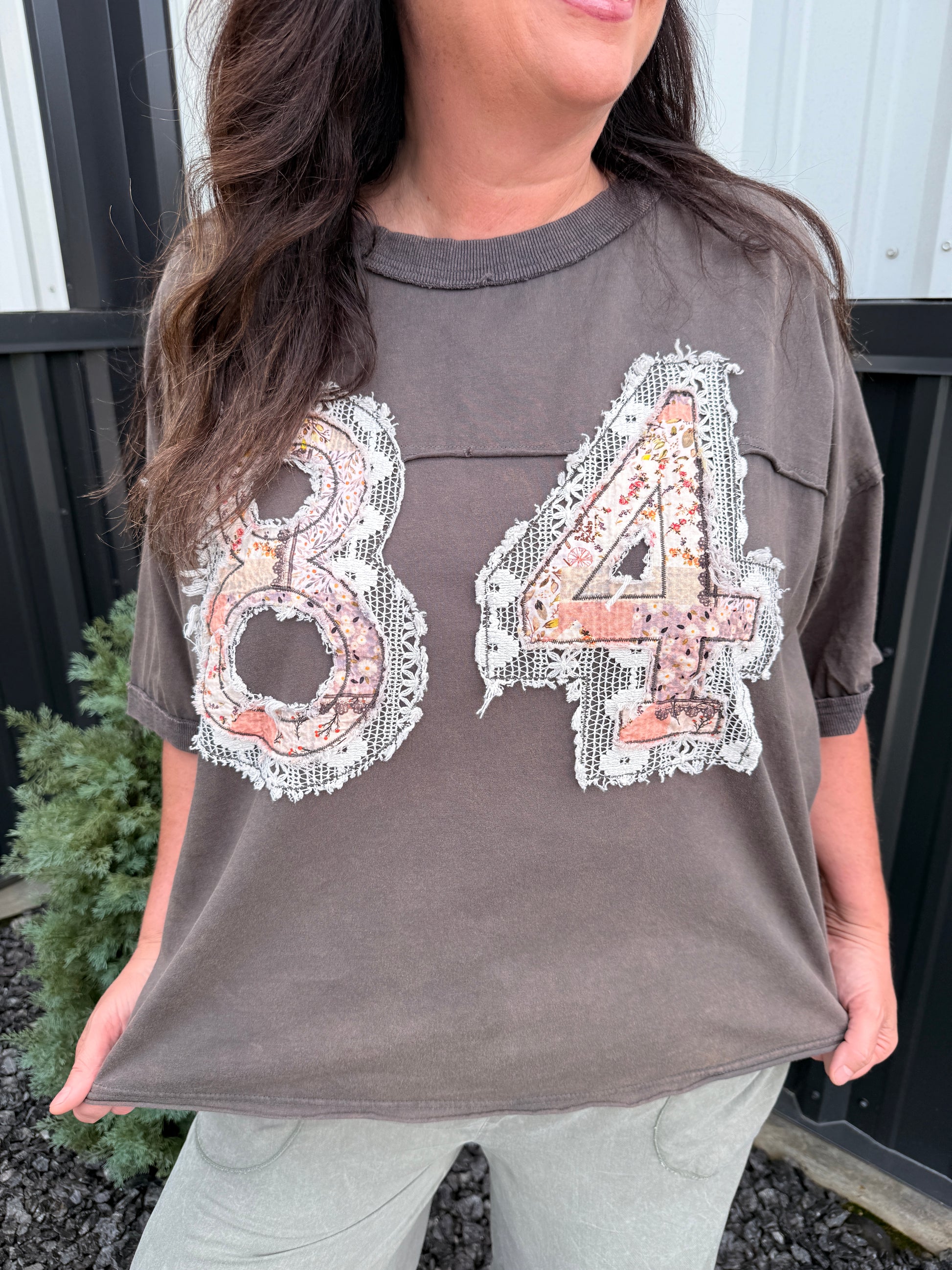 Round Neck Short Sleeve Patchwork Oversized Top