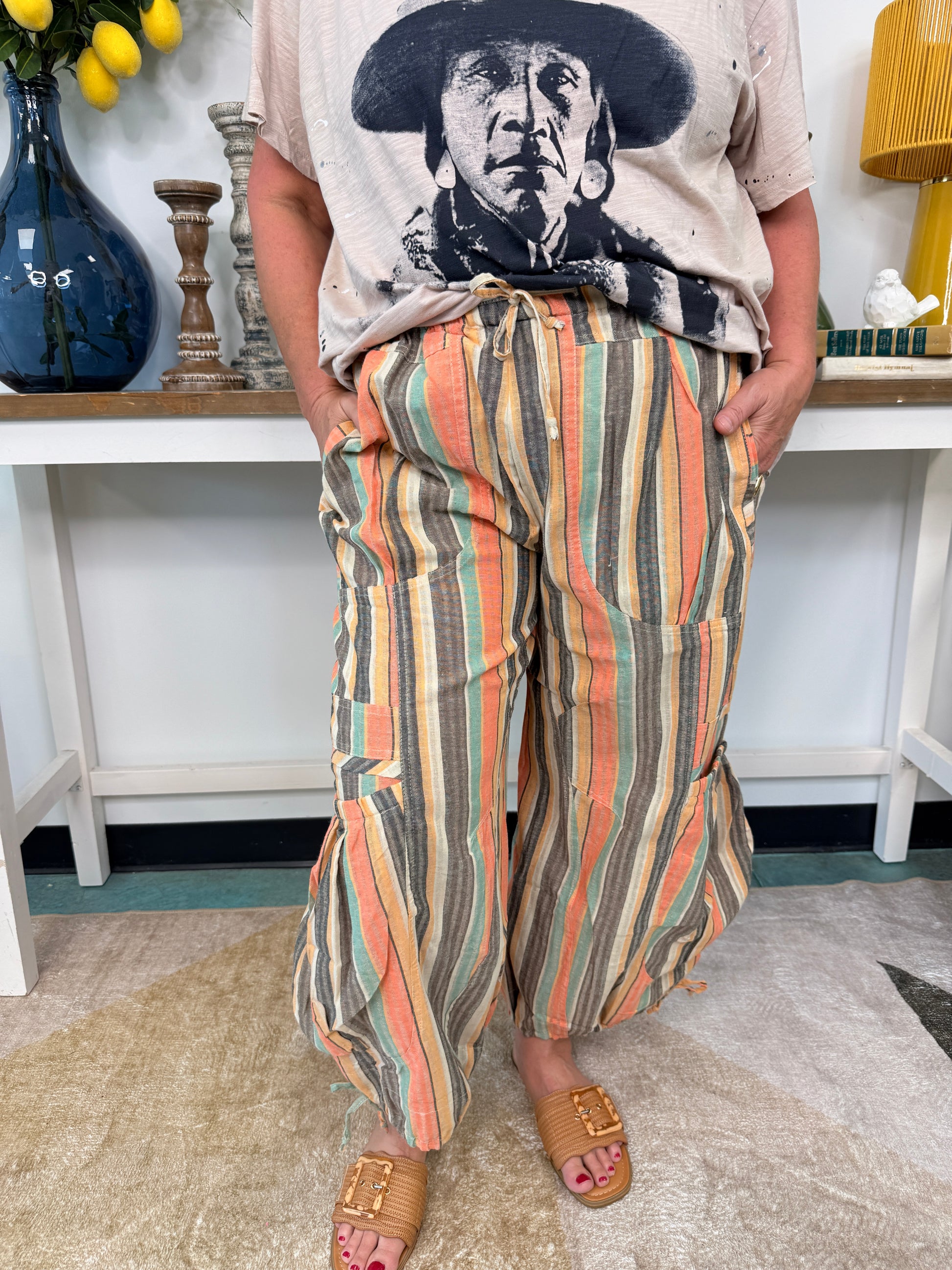 Multi Color Striped Parachute Pants