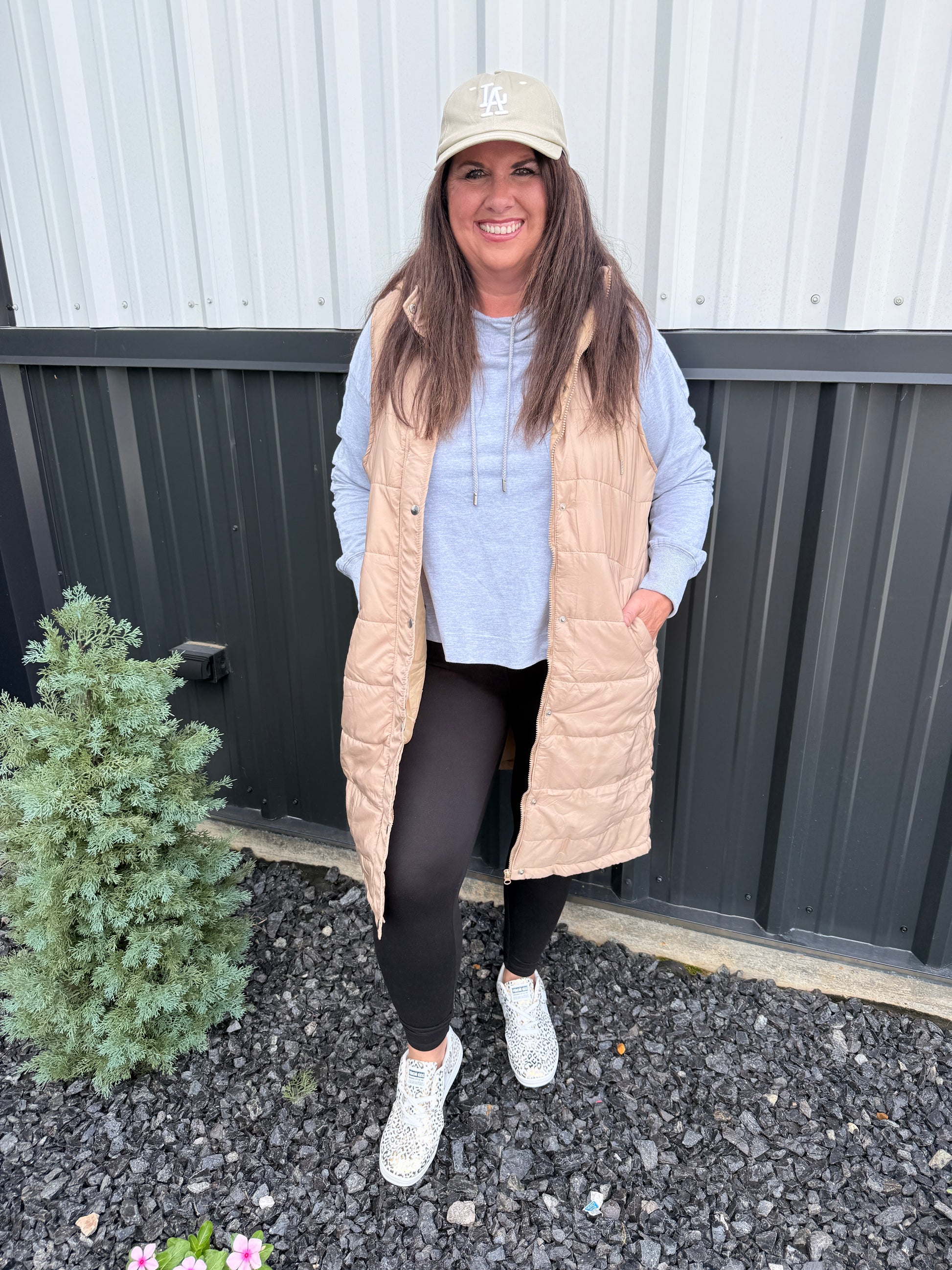 Longline Puffer Vest with Snap Closure