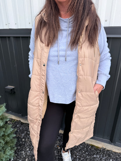 Longline Puffer Vest with Snap Closure