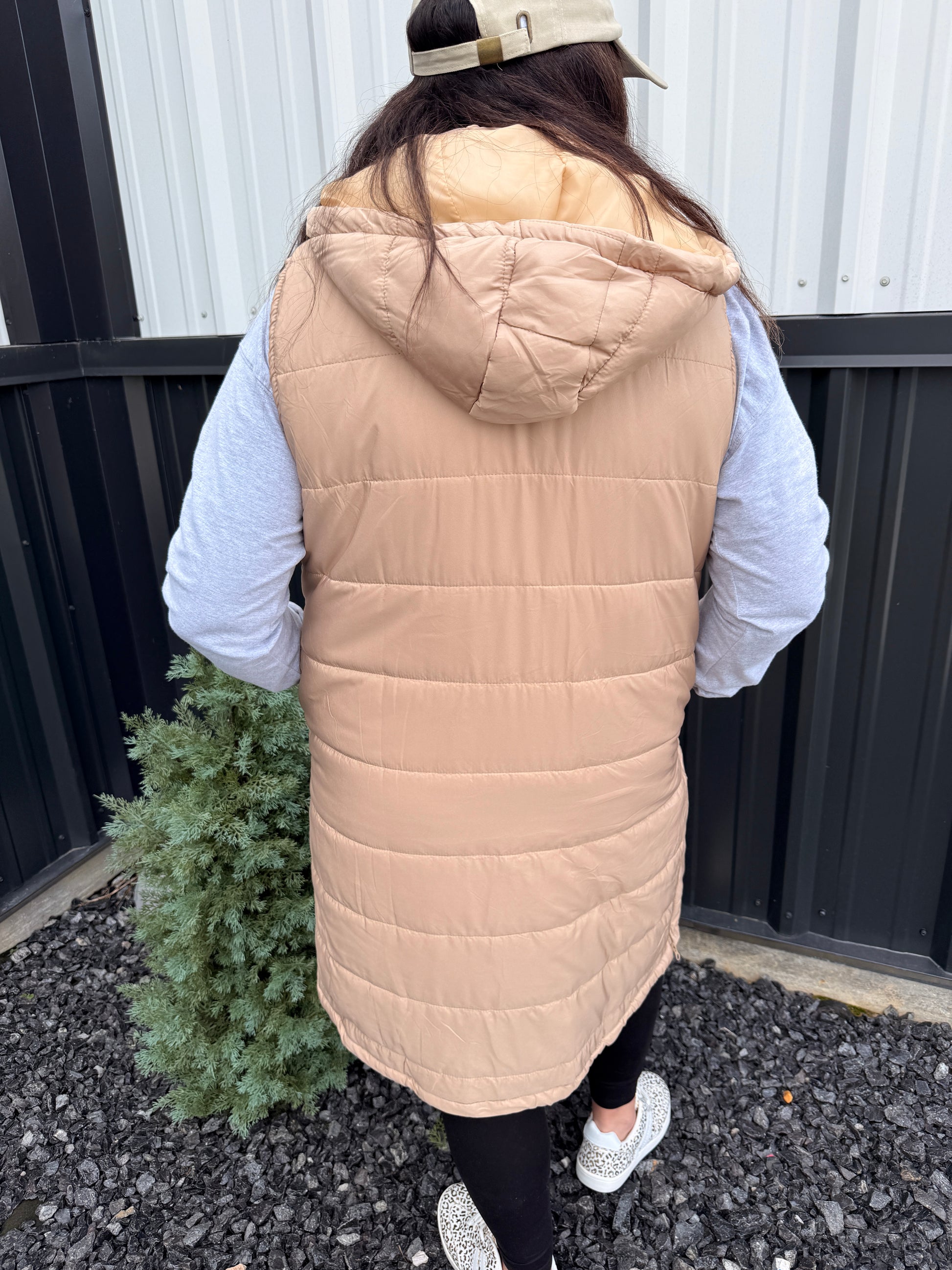 Longline Puffer Vest with Snap Closure