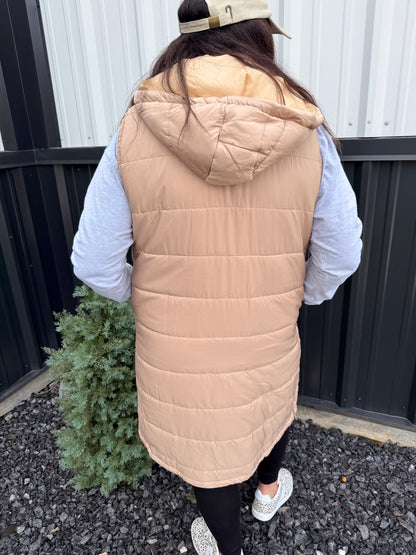 Longline Puffer Vest with Snap Closure