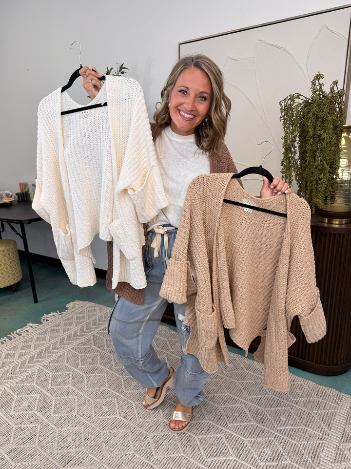 Long Sleeve Pockets Solid Chenille Sweater Cardigan