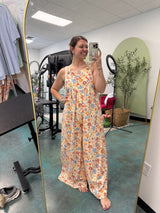 Washed Floral Overall with Front Pockets