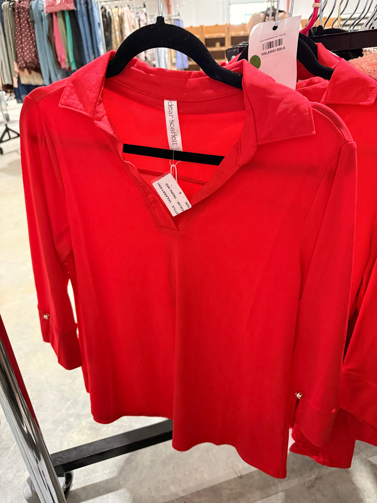 Resort Collared Pullover Top - Tropic Red - EOS Final Sale