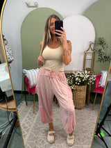 Floral Printed Overlock Stitch Knit Pants