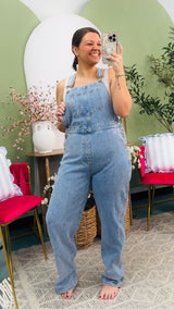 Straight Leg Denim Overall Jumpsuit