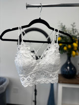Floral Crochet Lace Long-Line Bralette - White