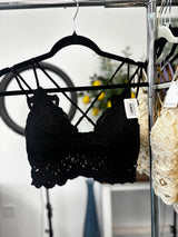 Floral Crochet Lace Long-Line Bralette - Black