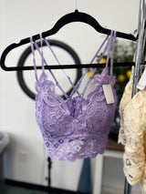 Floral Crochet Lace Long-Line Bralette - Lavender