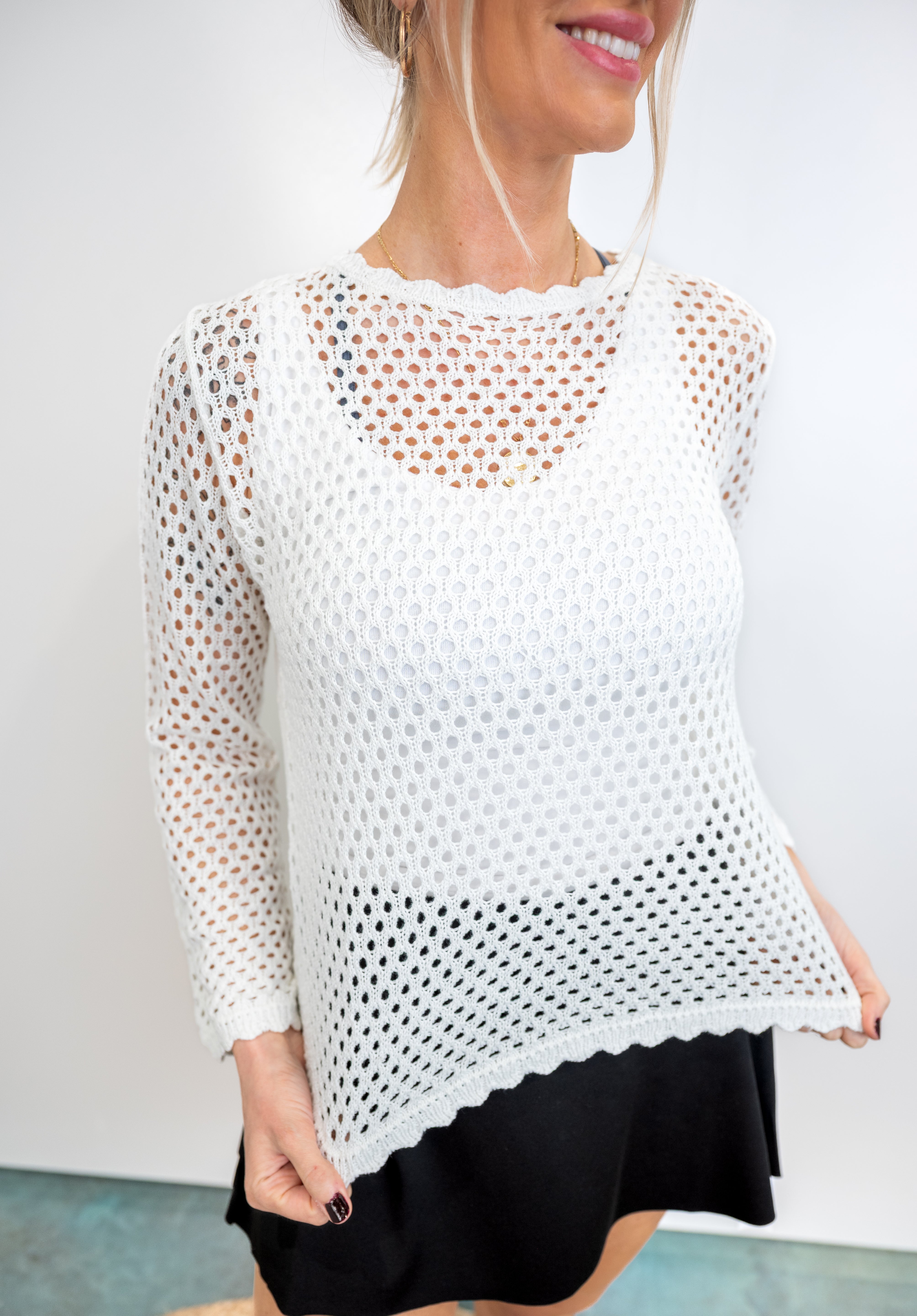 Ivory Lace Knit Top - White