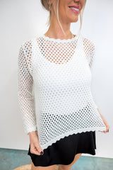 Ivory Lace Knit Top - White