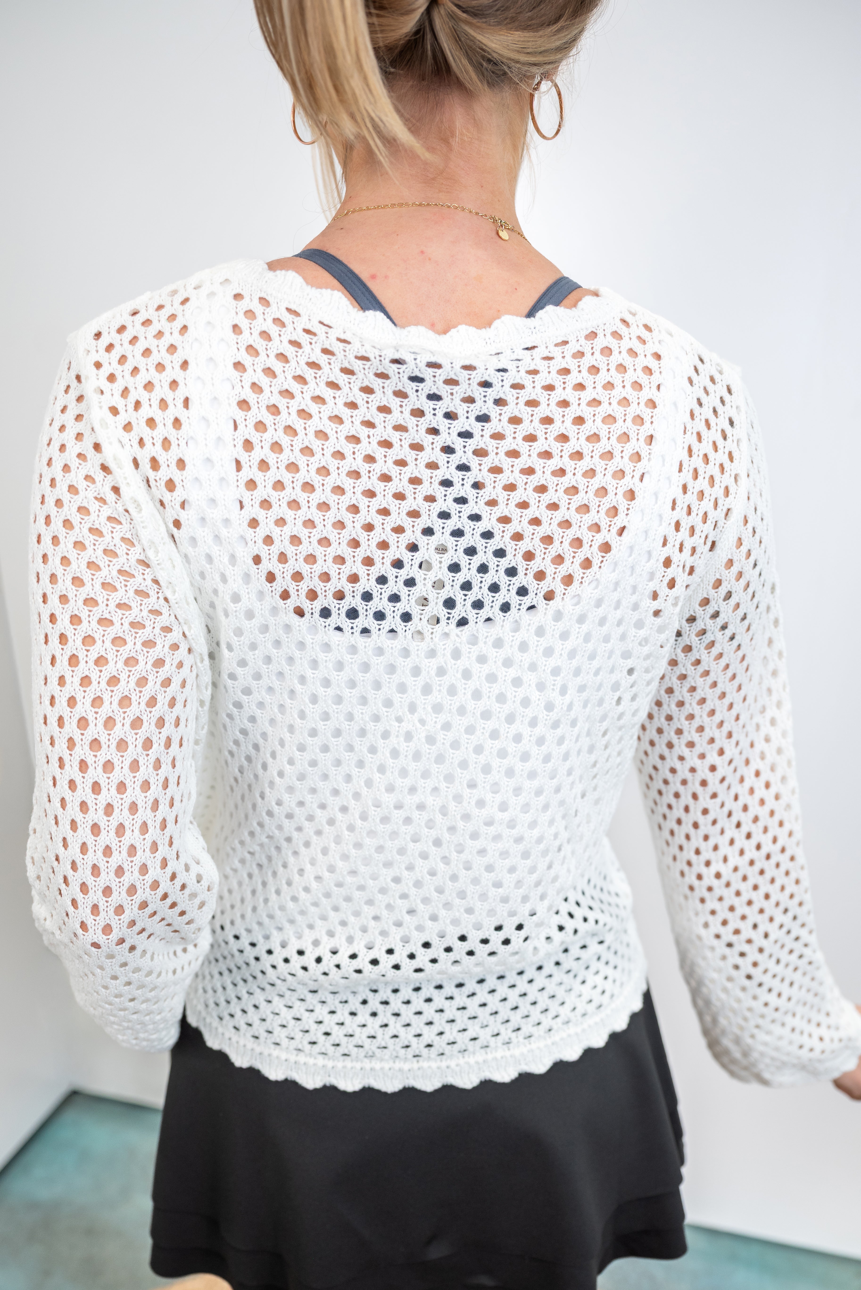 Ivory Lace Knit Top - White