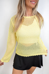 Ivory Lace Knit Top - Yellow