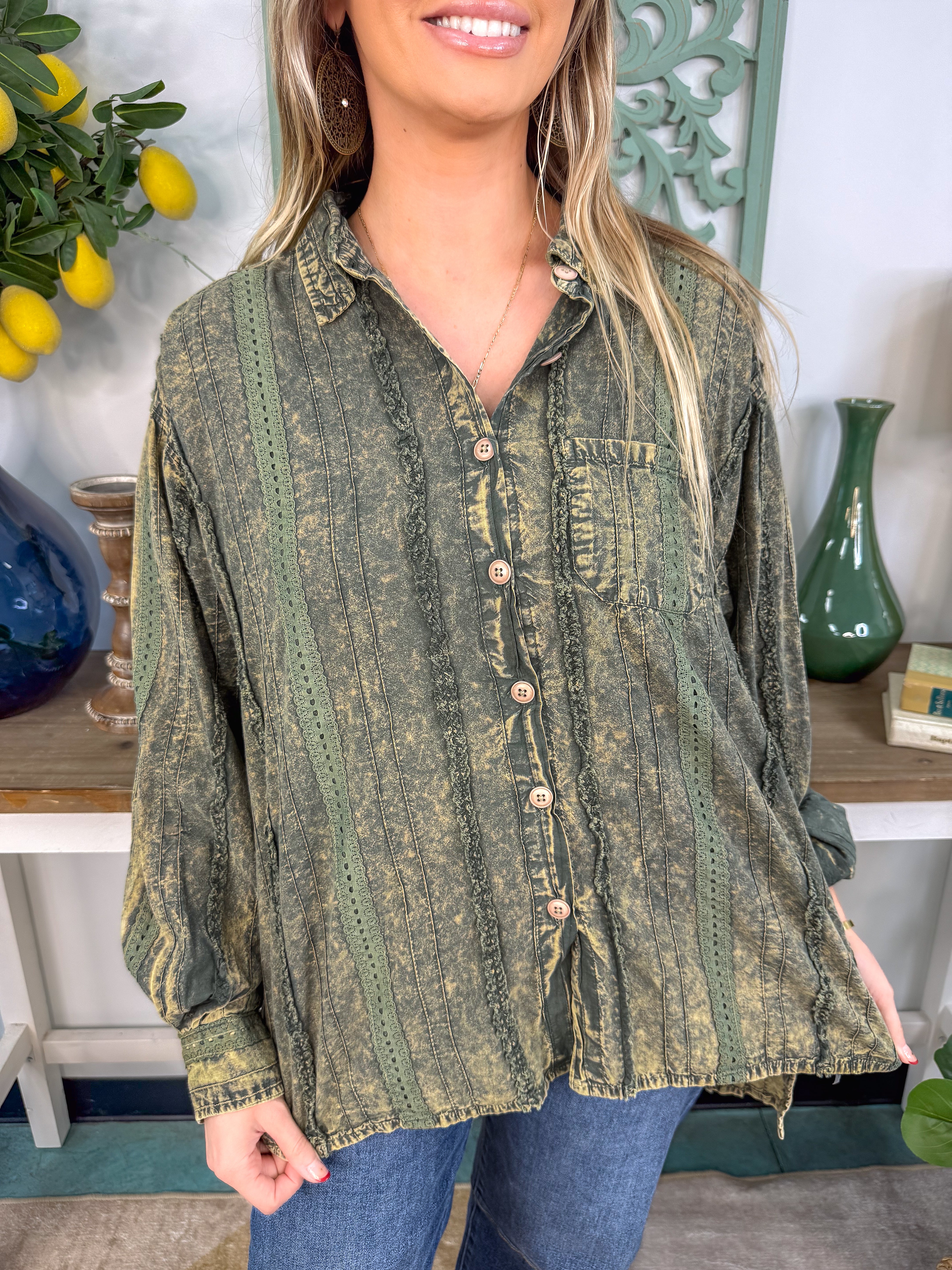Jaded Gypsy: Star Gazing Top - Vintage Moss