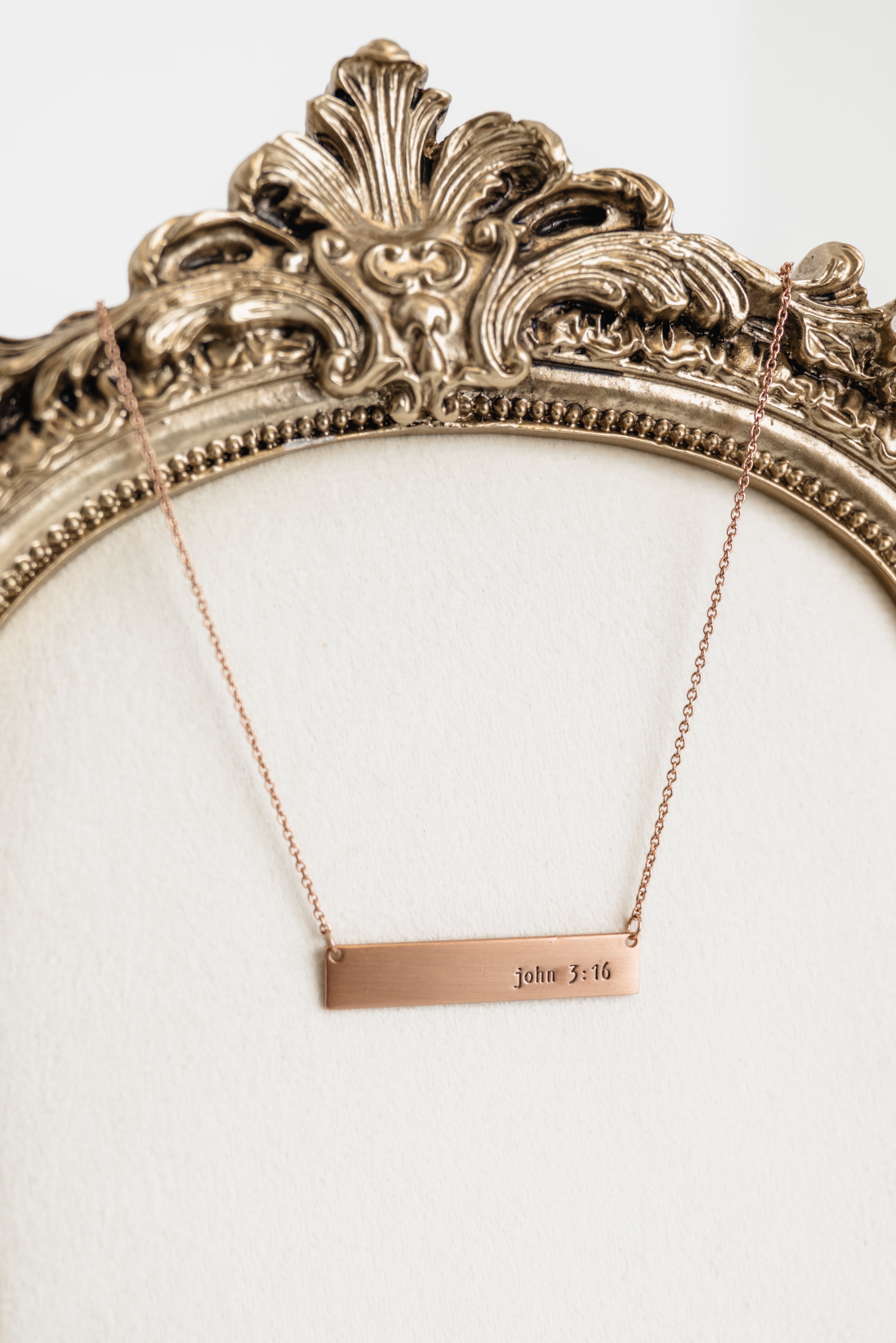 John 3:16 Bar Message Necklace - Rose Gold