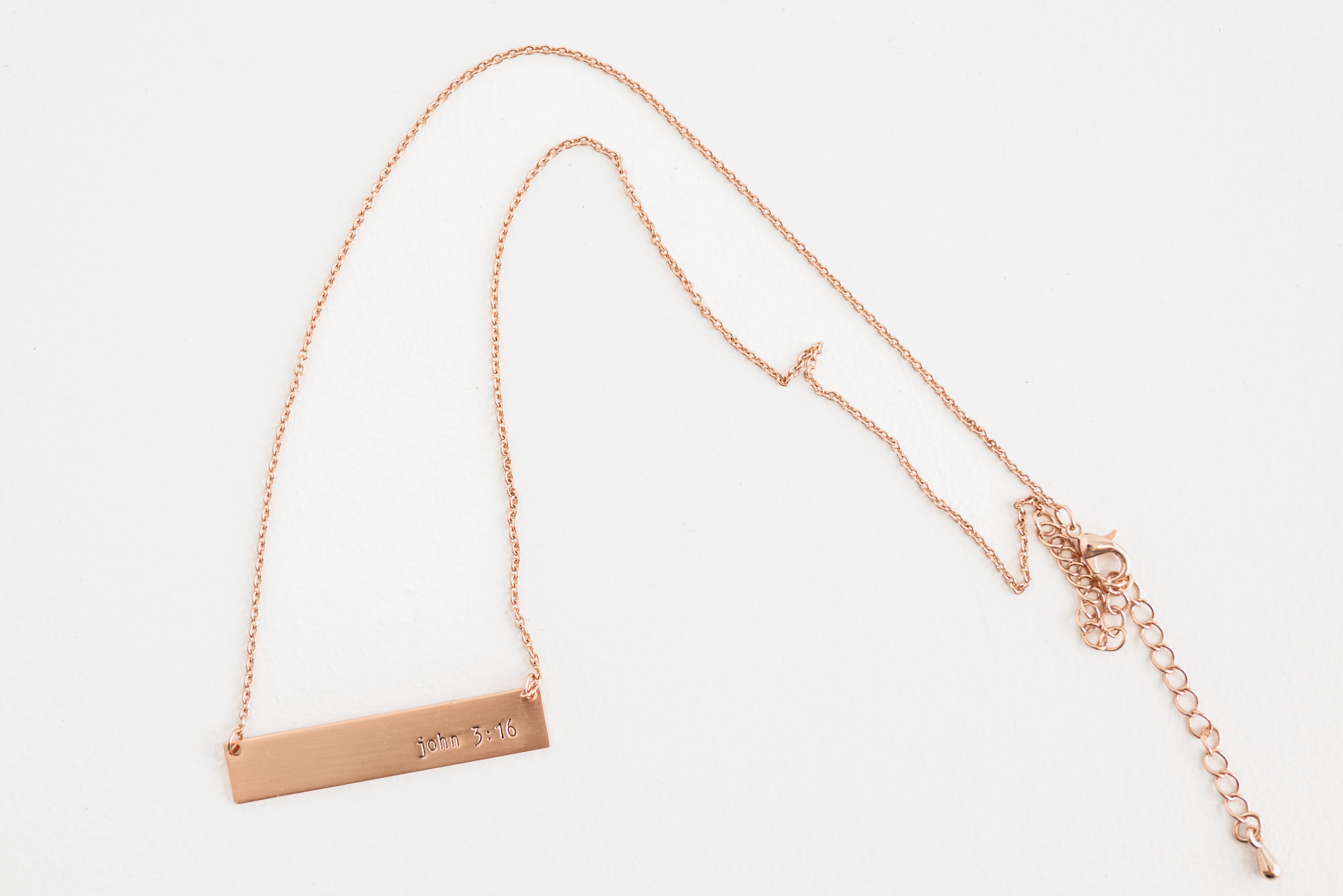 John 3:16 Bar Message Necklace - Rose Gold