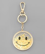 Smile Glitter Key Chain - Yellow
