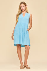 Soft Breeze Tiered Dress - Blue