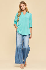 Effortless Smocked Sleeve Blouse - Coastal Blue
