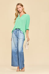 Effortless Smocked Sleeve Blouse - Crushed Mint