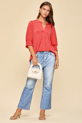 Effortless Smocked Sleeve Blouse - Hot Coral