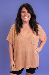 Lightweight Knit V-Neck Top - Rust