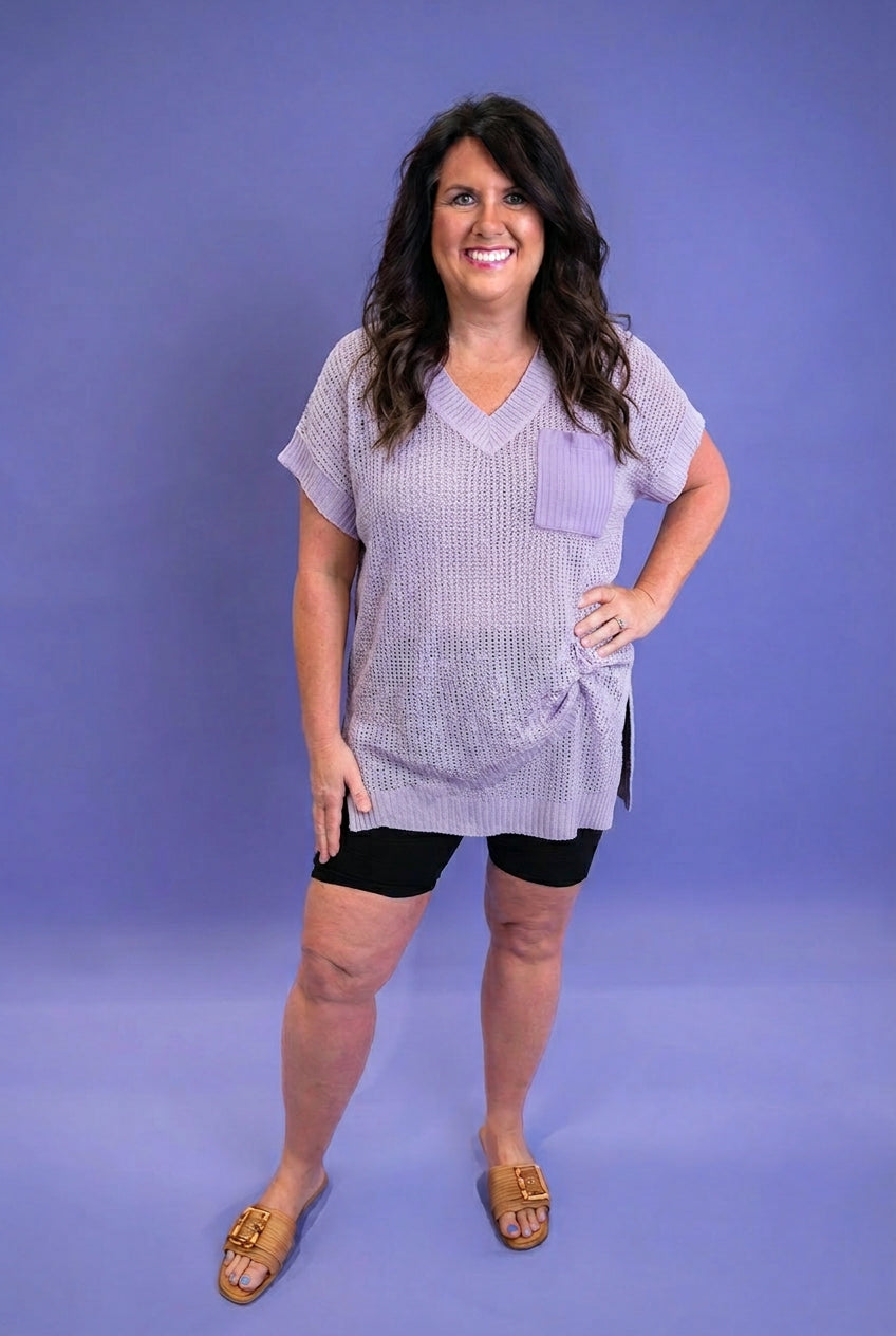 Lightweight Knit V-Neck Top - Lavender