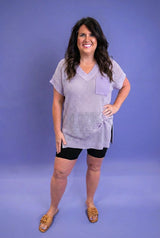 Lightweight Knit V-Neck Top - Lavender
