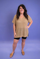 Lightweight Knit V-Neck Top - Mocha