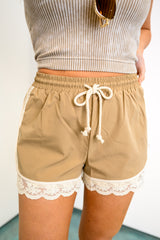 Lace Edge Active Shorts - Mocha