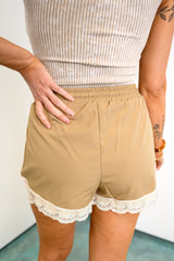 Lace Edge Active Shorts - Mocha