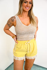Lace Edge Active Shorts - Yellow