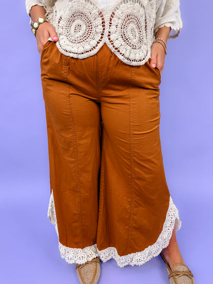 Lace Tulip Washed Denim Relaxed Fit Jean in Camel