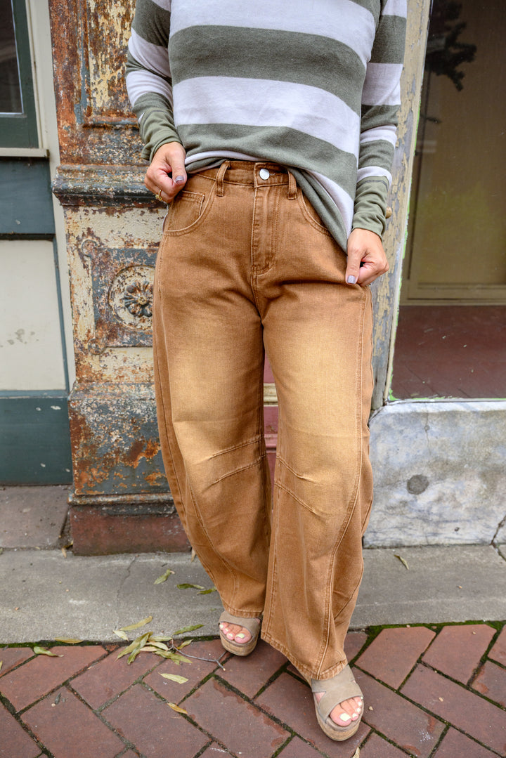Ladies Mid Rise Wide Leg Jeans Barrel Denim Pants