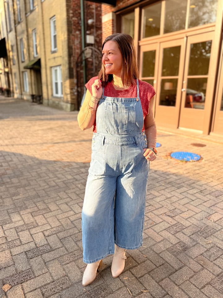 Ladies String Shoulder String Tie Wide Leg Denim Jumpsuit
